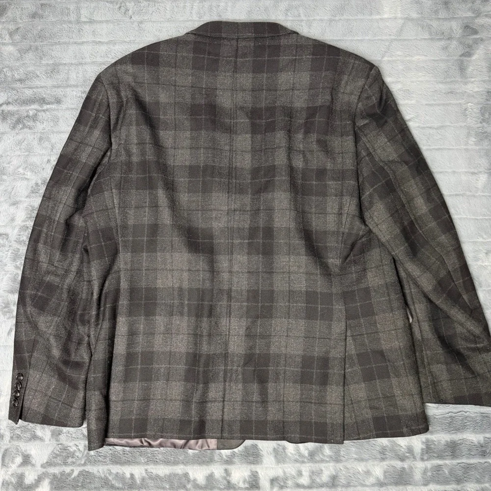Lauren Ralph Lauren Mens 48R Wool Plaid Tuxedo Blazer Grey Satin Lapel Jacket